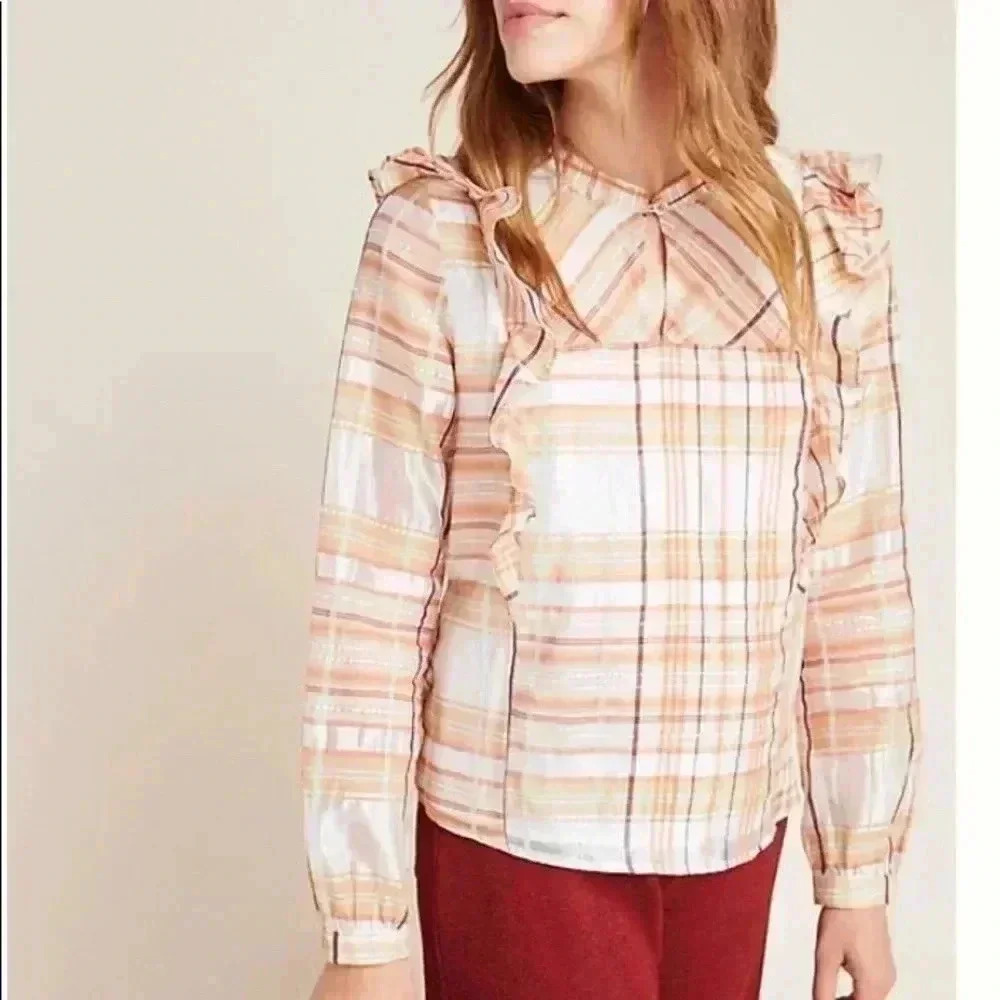 Anthropologie Current Air Plaid Peasant Top NWT